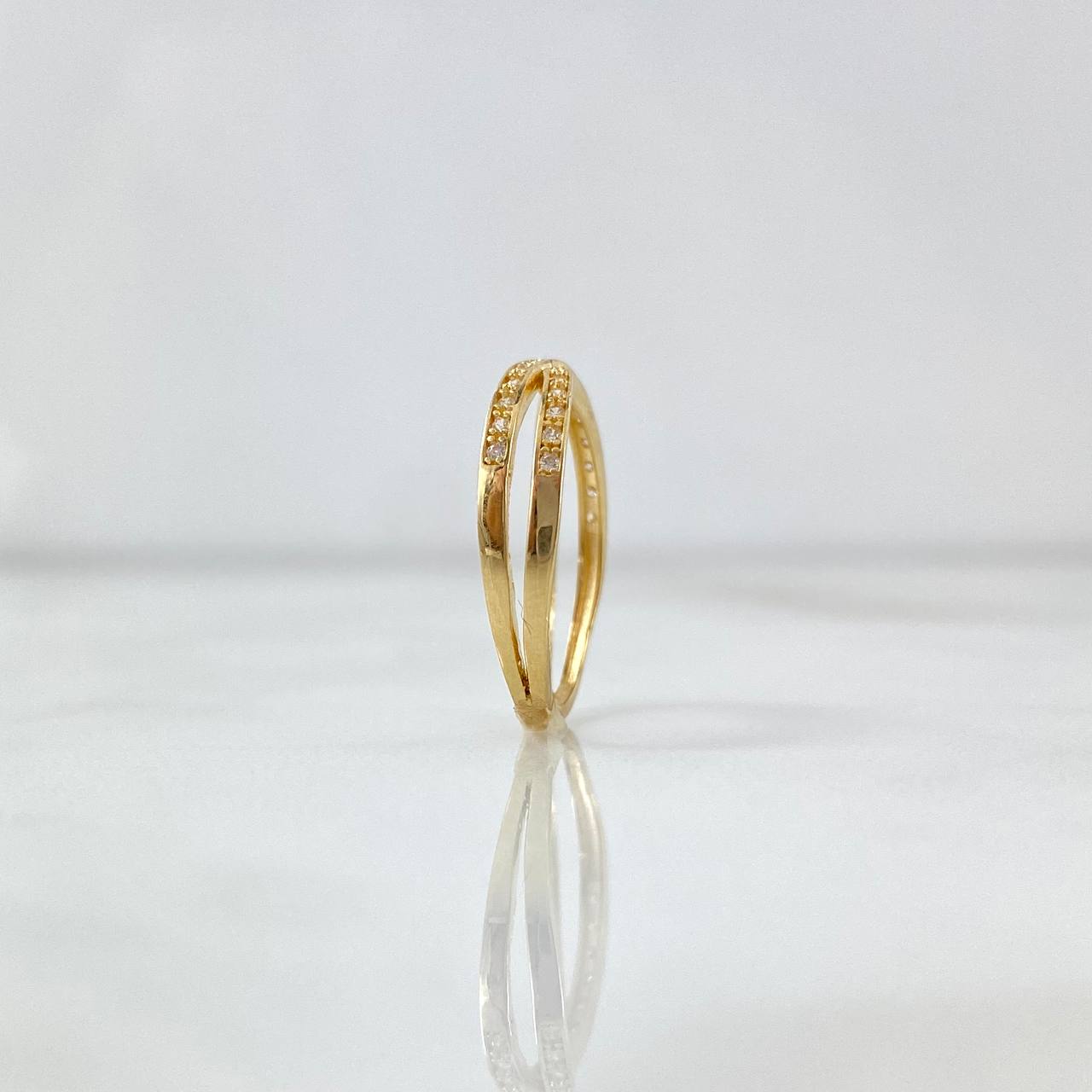 Anillo Lineas Cruzadas 1.75gr / T7 1/4 / Circones Blancos Oro Amarillo *