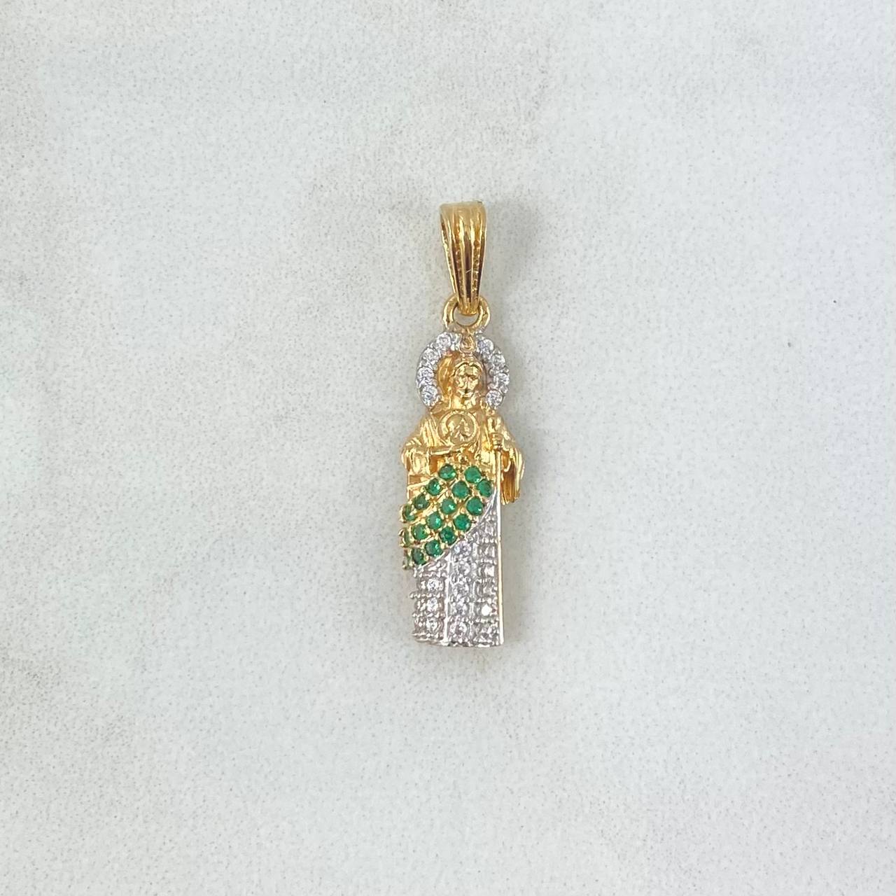 Dije San Judas Tadeo  1.85gr / 2.7cm / Circones Blancos Verdes Oro Amarillo