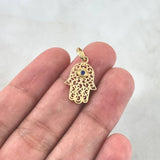 Dije Mano Hamsa Ojo Mistico 1.2gr / 2.4cm / Circon Azul Oro Amarillo ©