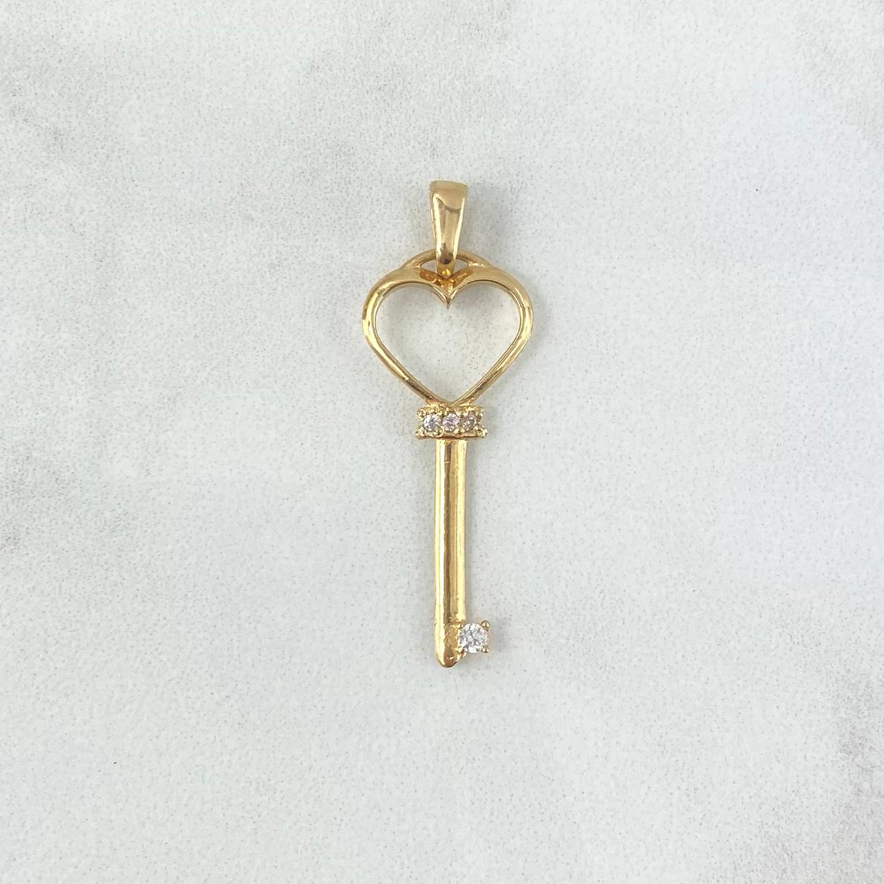 Dije Llave De Corazón 1.4gr / 3.5cm / Circones Blancos Oro Amarillo