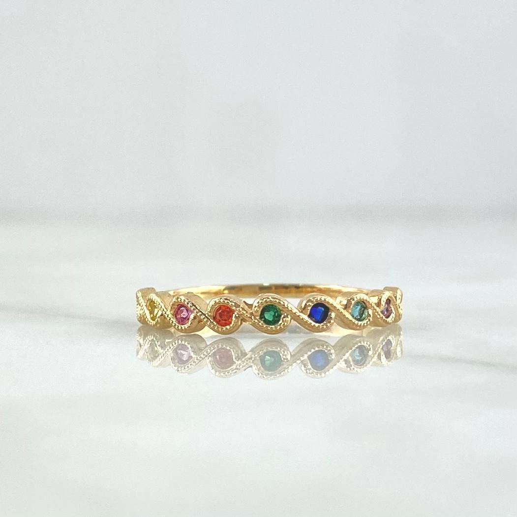 Anillo Olas Entrelazadas 1.5gr / T7 / Circones Multicolores Oro Amarillo