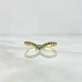 Anillo Tiara en V 1.35gr / T6 / Circones Verdes Oro Amarillo