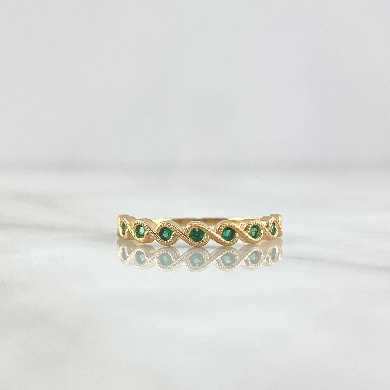 Anillo Olas Entrelazadas 1.35gr / T6 / Circones Verdes Oro Amarillo