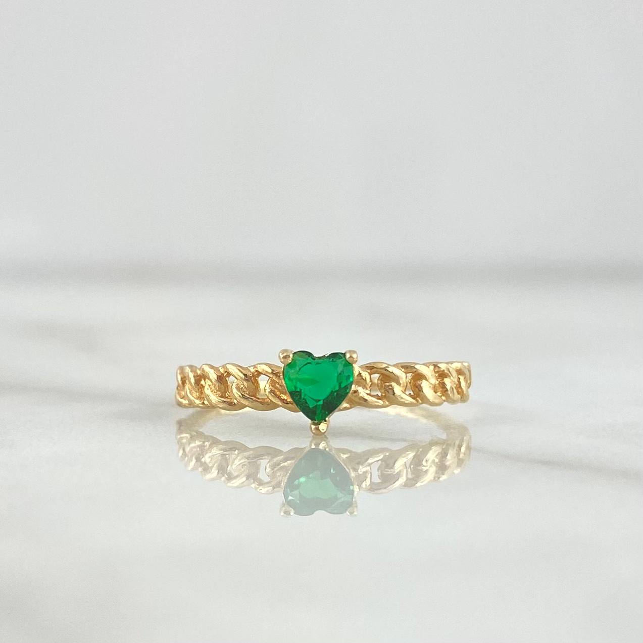 Anillo Solitario Corazón Cubano 1.3gr / T6 1/4 / Circon Verde Oro Amarillo