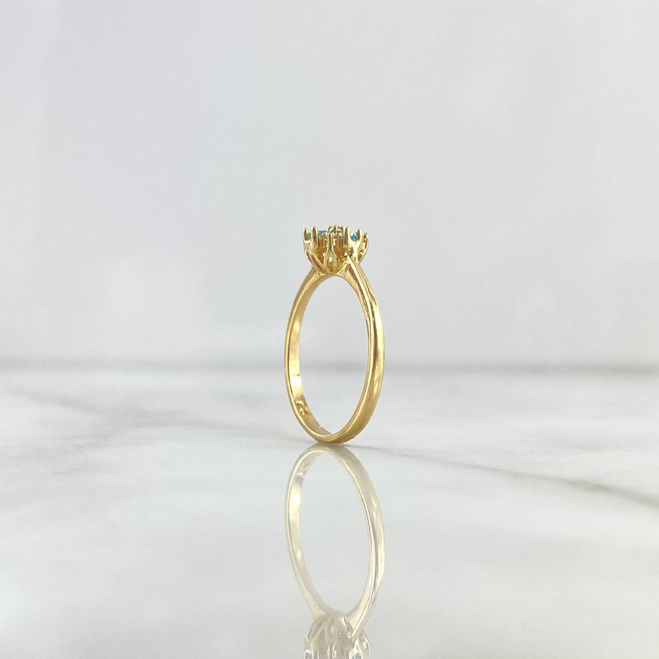 Anillo Solitario Flor Cuatro Petalos 2.4gr / T6 1/2 / Circones Blancos - Celestes Oro Amarillo