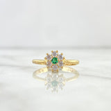 Anillo Solitario Flor Seis Petalos 2.3gr / T6 3/4 / Circones Blancos - Verde Oro Amarillo