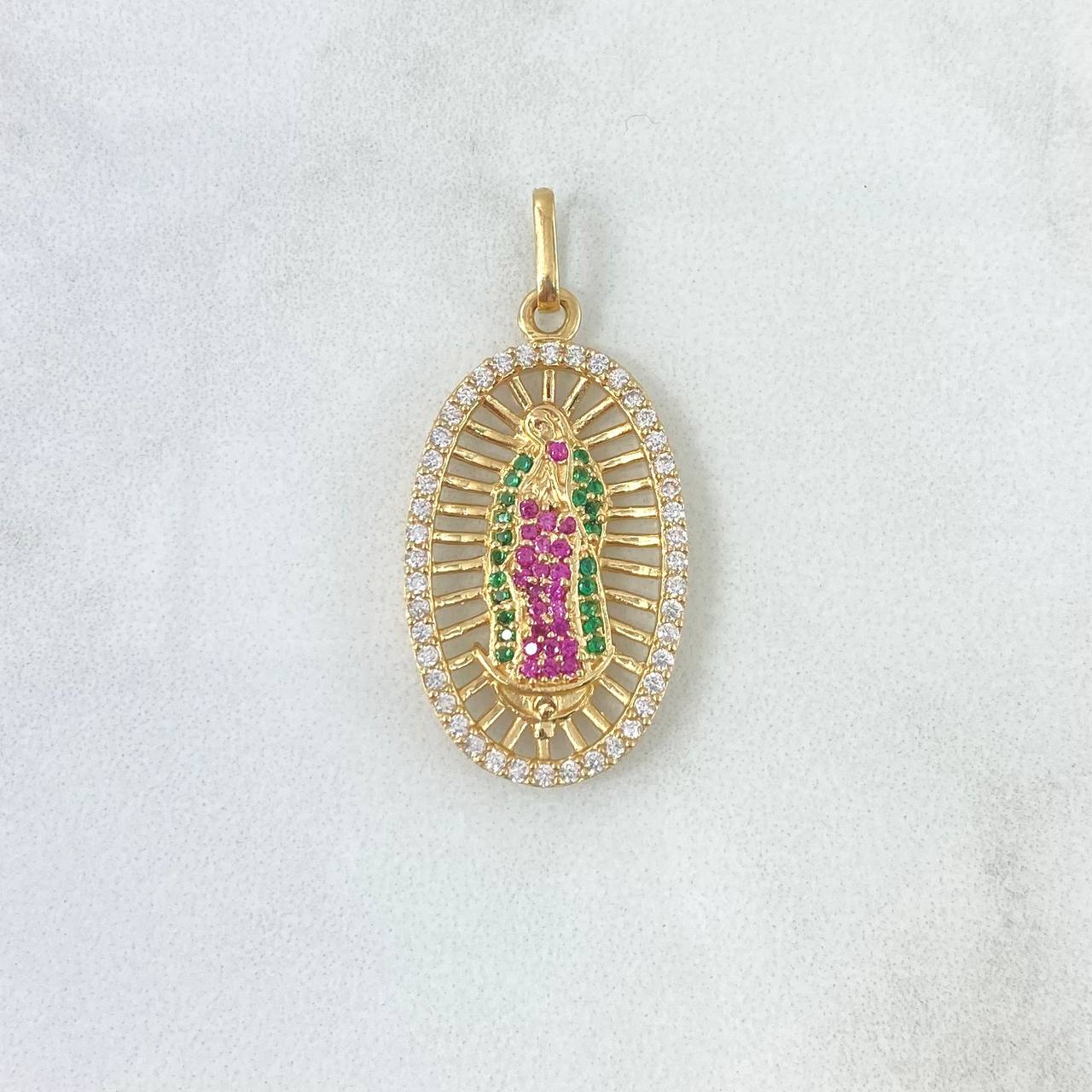 Dije Virgen Guadalupe 4.25gr / 3.5cm / Circones Blancos Fucsias Verdes Oro Amarillo ©