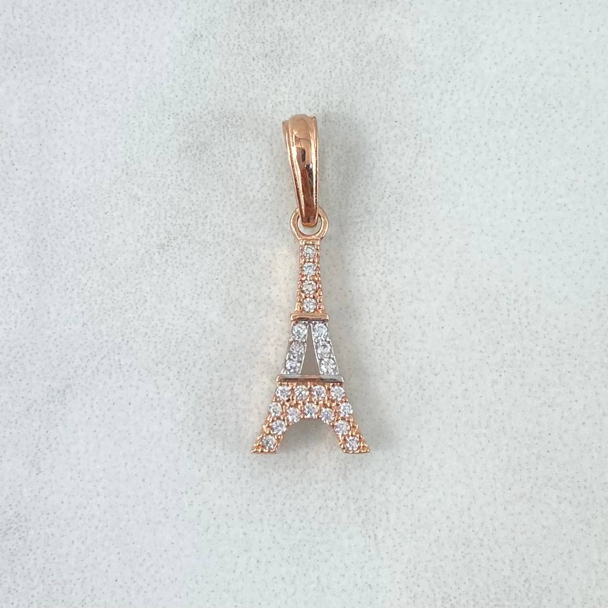 Dije Torre Eiffel 1.05gr / 2.2cm / Circones Blancos  Oro Rosa ©