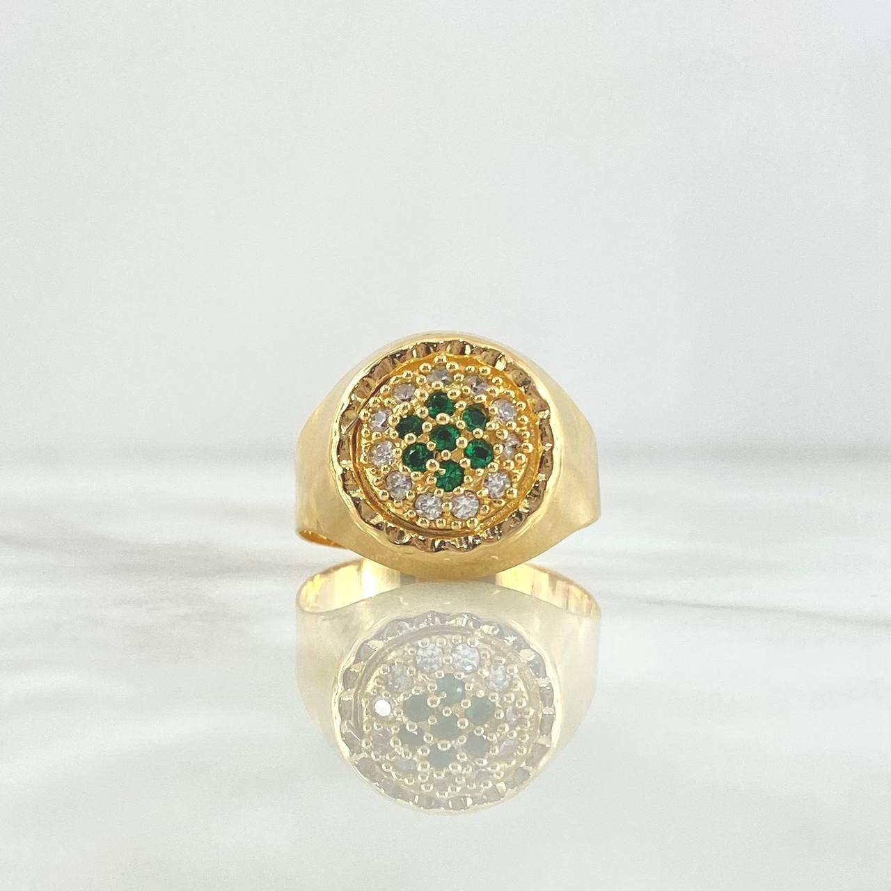 Anillo Sello Floreado 4.5gr / T9 1/4 / Circones Blancos Verdes Oro Amarillo ©