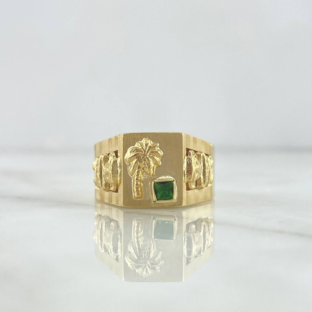 Anillo Sello Palmera 4.25gr / T9 1/4 / Circon Verde Oro Amarillo ©