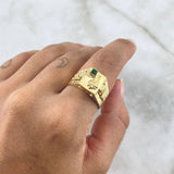 Anillo Sello Palmera 4.15gr / T11 1/4 / Circon Verde Oro Amarillo 18K