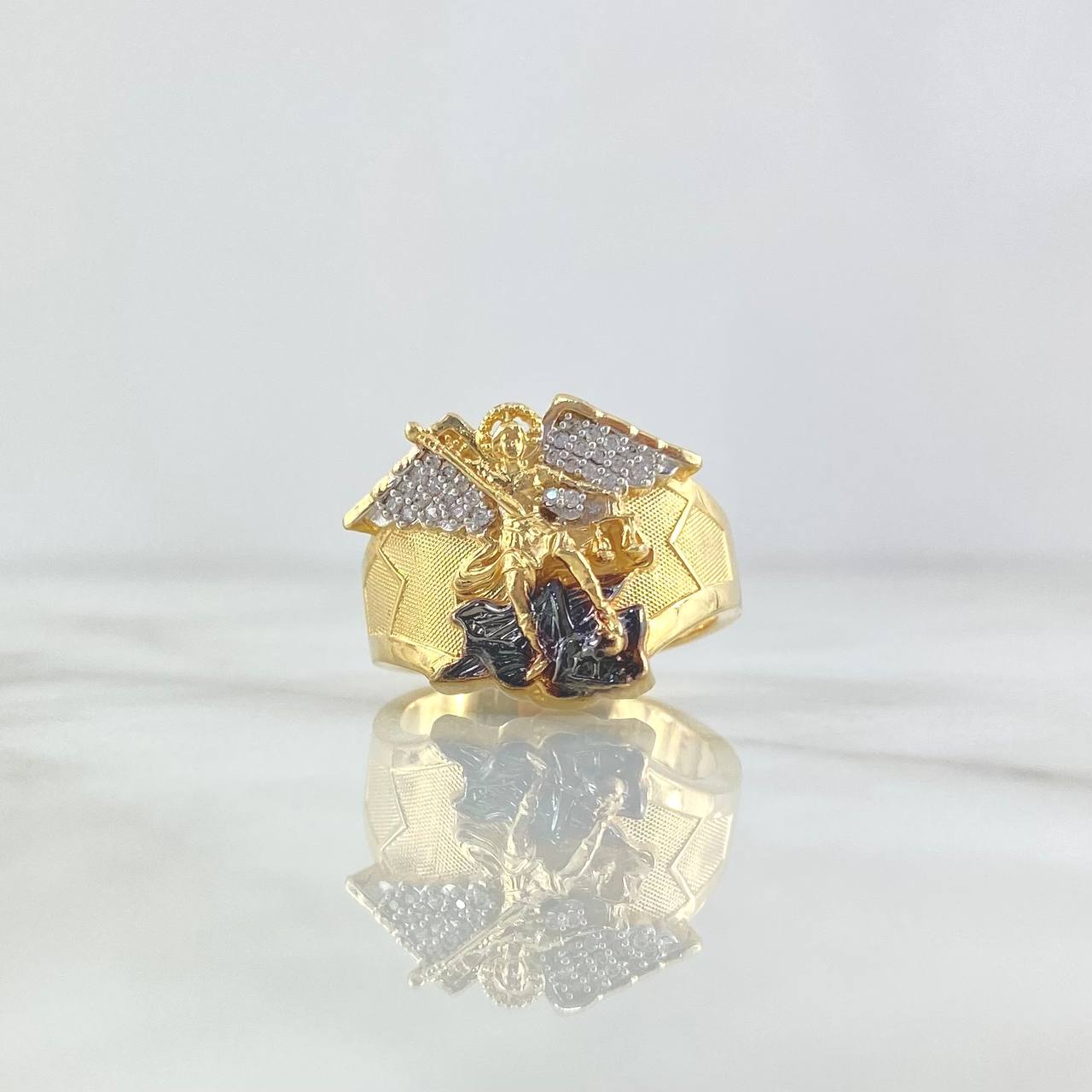 Anillo San Miguel Arcangel 11.3gr / T10 1/4 / Circones Blancos Oro Amarillo ©