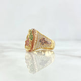 Anillo Cruces Virgen De Guadalupe Silueta  8gr / T8 1/2 / Circones Blancos Verdes Y Fucsias Dos Oros Amarillo Rosa