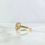 Anillo Quinces Corazón 2.25gr / T7 / Circones Blancos Y Verdes Dos Oros Amarillo Rosa