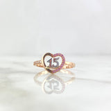 Anillo Quinces Corazón 2.25gr / T8 / Circones Blancos Y Rosas Dos Oros Blanco Rosa