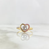 Anillo Quinces Corazón 2.3gr / T7 1/4 / Circones Blancos Y Rosas Dos Oros Amarillo Blanco