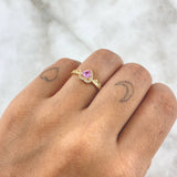 Anillo Solitario Linea de Corazones 2.4gr / T6 1/2 / Circones Blancos Y Rosa Oro Amarillo