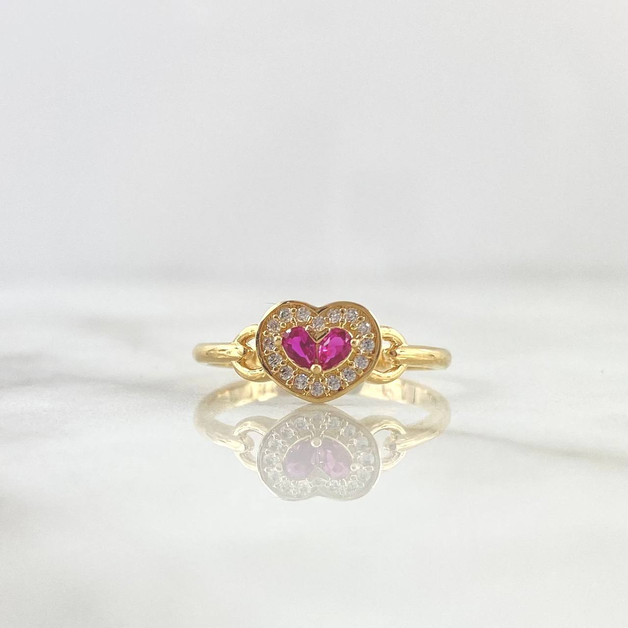 Anillo Sollitario Corazón Correa 1.85gr / T7 1/4 / Circones Blancos - Fucsia Oro Amarillo ©