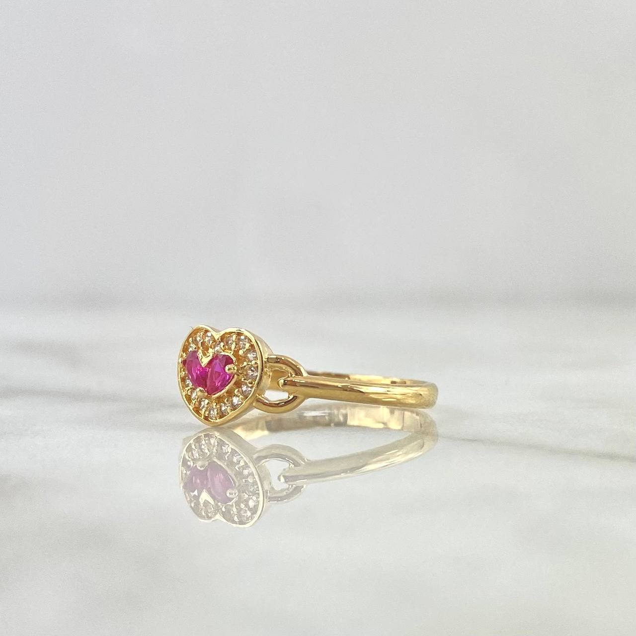 Anillo Sollitario Corazón Correa 1.85gr / T7 1/4 / Circones Blancos - Fucsia Oro Amarillo ©