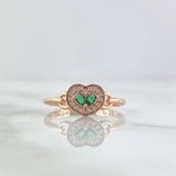 Anillo Solitario Corazón 2gr / T7 / Circones Verdes Y Blancos Oro Rosa