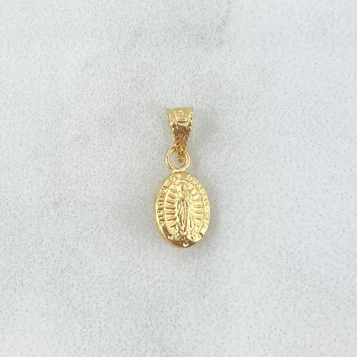 Dije Virgen Guadalupe 0.25gr / 1.5cm / Troquelado Cargador Bordeado Oro Amarillo