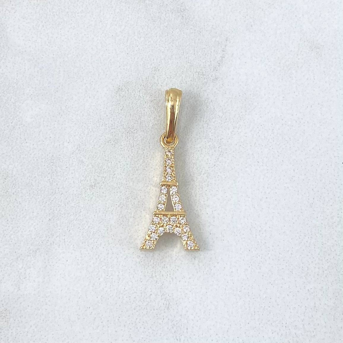 Dije Torre Eiffel 1.1gr / 2.2cm / Circones Blancos Oro Amarillo