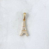 Dije Torre Eiffel 1.1gr / 2.2cm / Circones Blancos Oro Amarillo