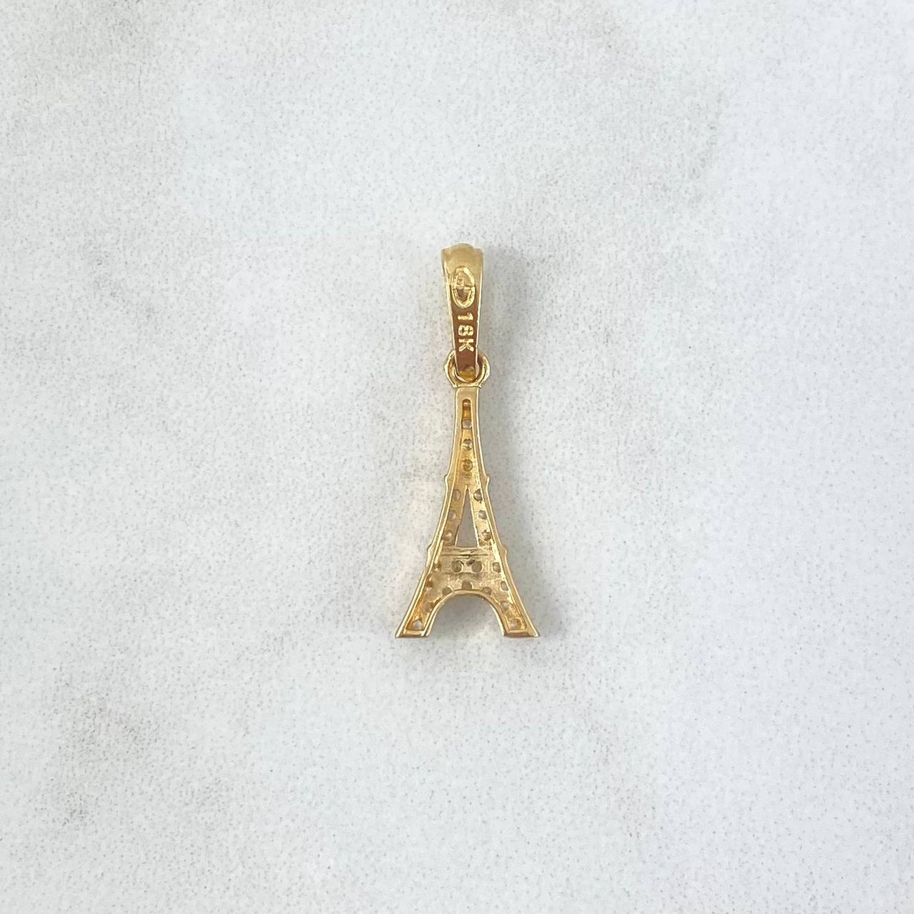 Dije Torre Eiffel 1.1gr / 2.2cm / Circones Blancos Oro Amarillo