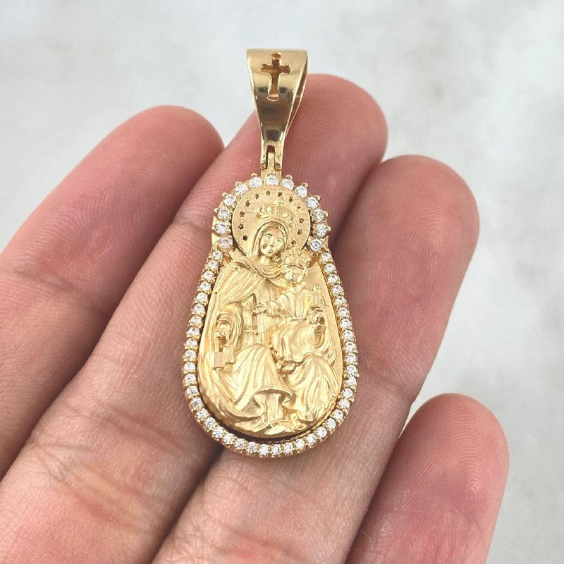 Dije Virgen DeL Carmen Mate 10.25gr / 4cm / Circones Blancos Oro Amarillo *