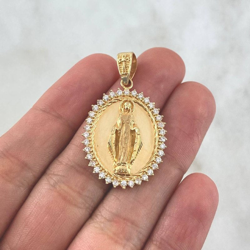 Dije Virgen Milagrosa 8.55gr / 3.7cm / Circones Blancos Oro Amarillo *