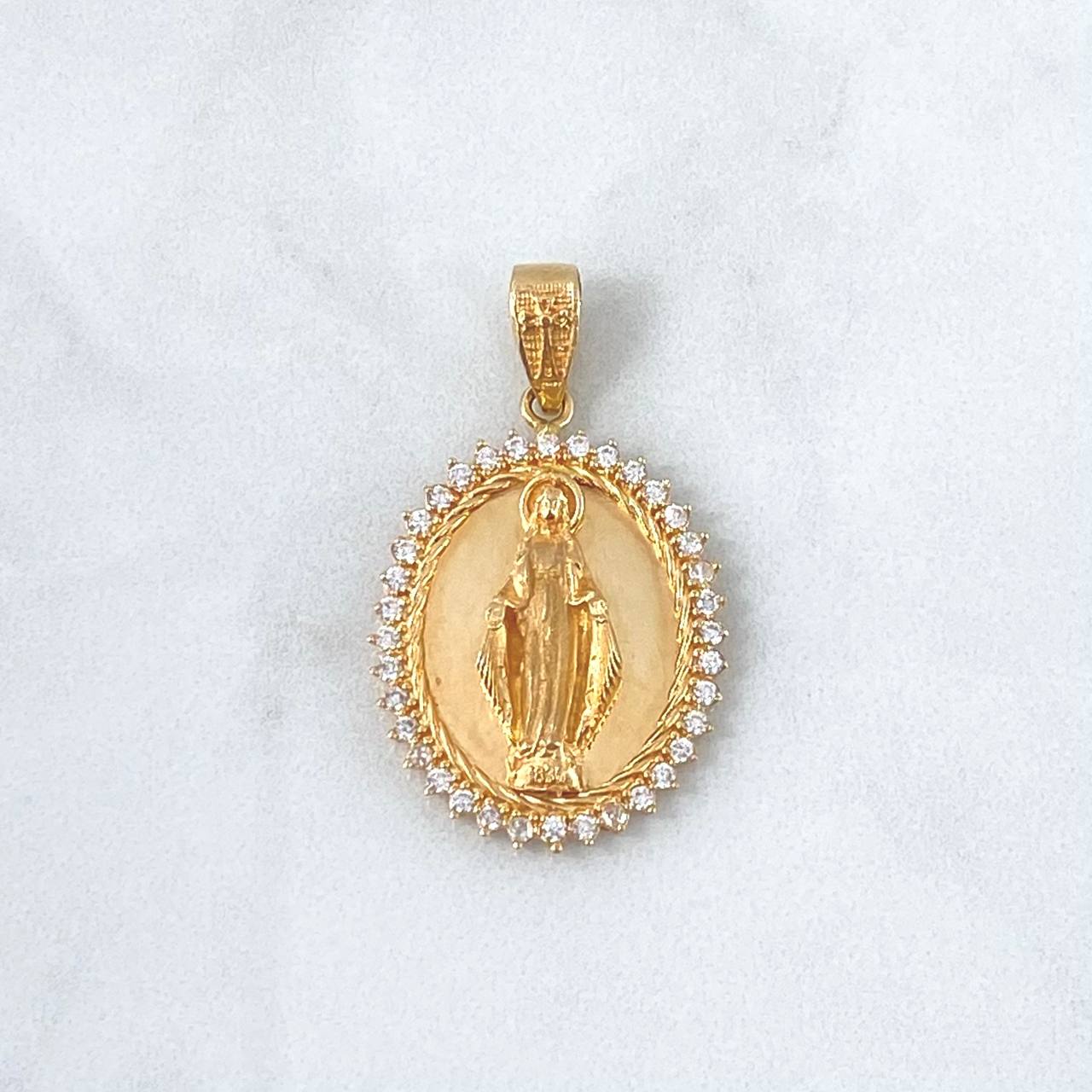 Dije Virgen Milagrosa 8.55gr / 3.7cm / Circones Blancos Oro Amarillo *