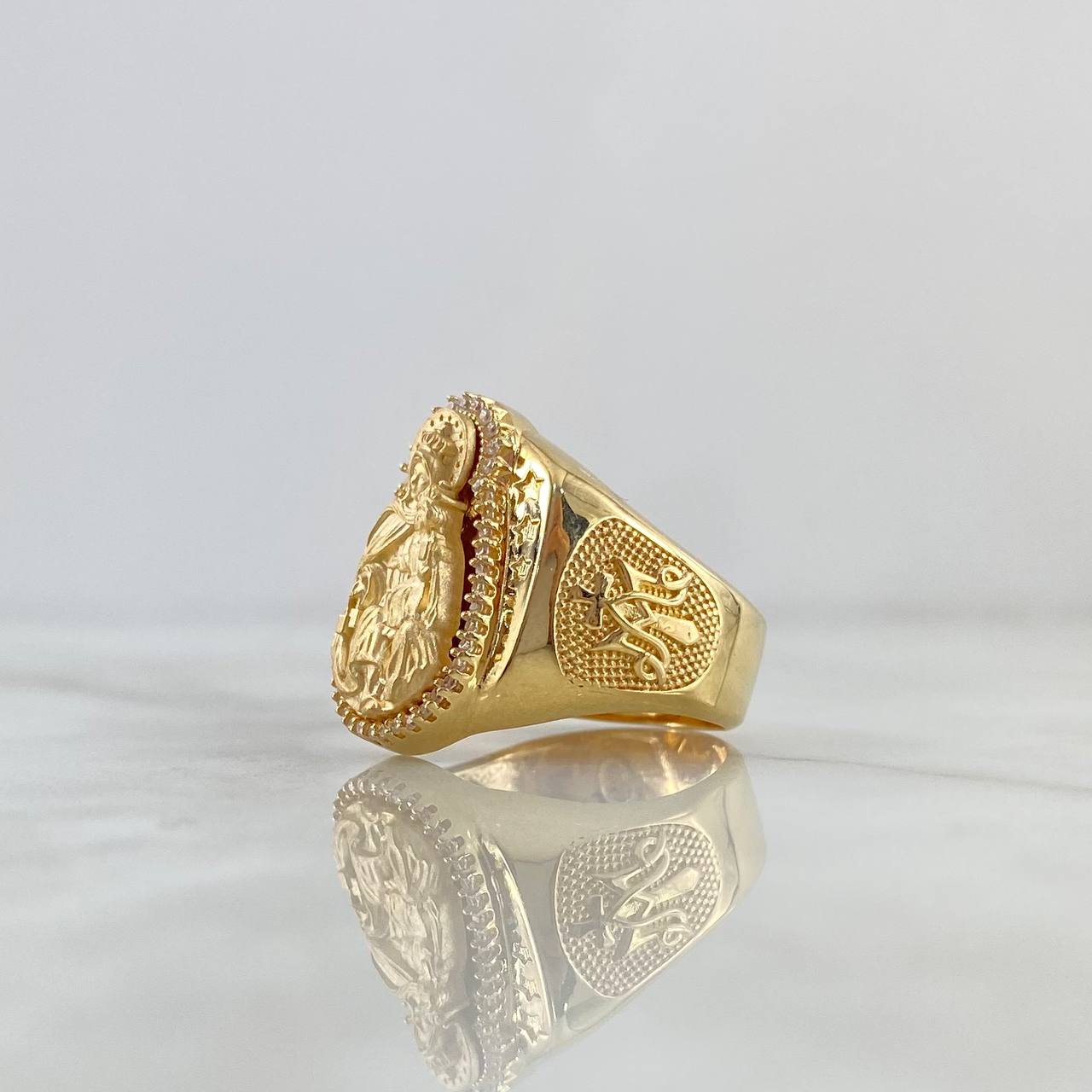 Anillo Virgen Del Carmen 14.35gr / T7 3/4 / Mate Circones Blancos Oro Amarillo 18K