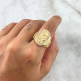 Anillo Virgen del Carmen 14.55gr / T11 1/2 / Mate Circones Blancos Oro Amarillo 18K *