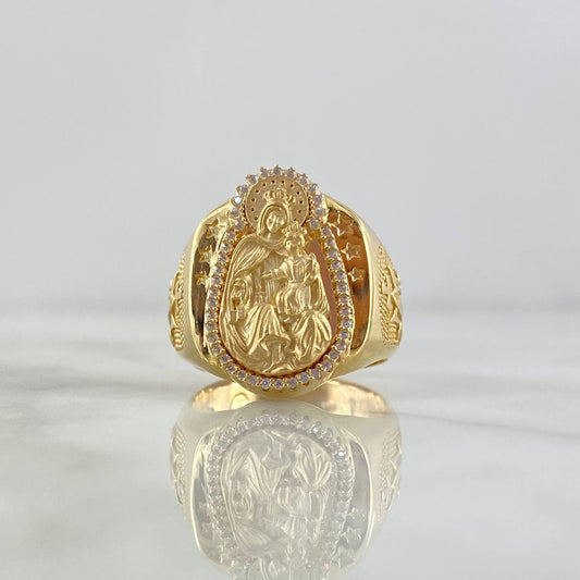 Anillo Virgen Del Carmen 14.65gr / T9 1/4 / Circones Blancos Oro Amarillo ©