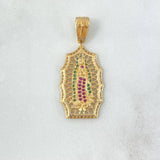 Dije Virgen Guadalupe Filigrana 4.55gr / 3.7cm / Circones Blancos Verdes Fucsias Oro Amarillo 18K