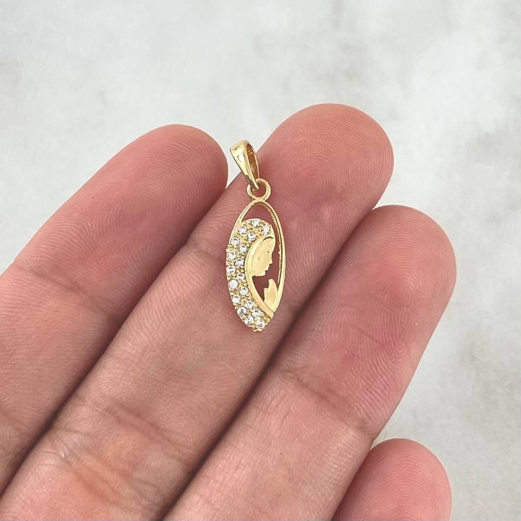 Dije Virgen Maria Silueta 0.95gr / 2.3cm / Circones Blancos Oro Amarillo