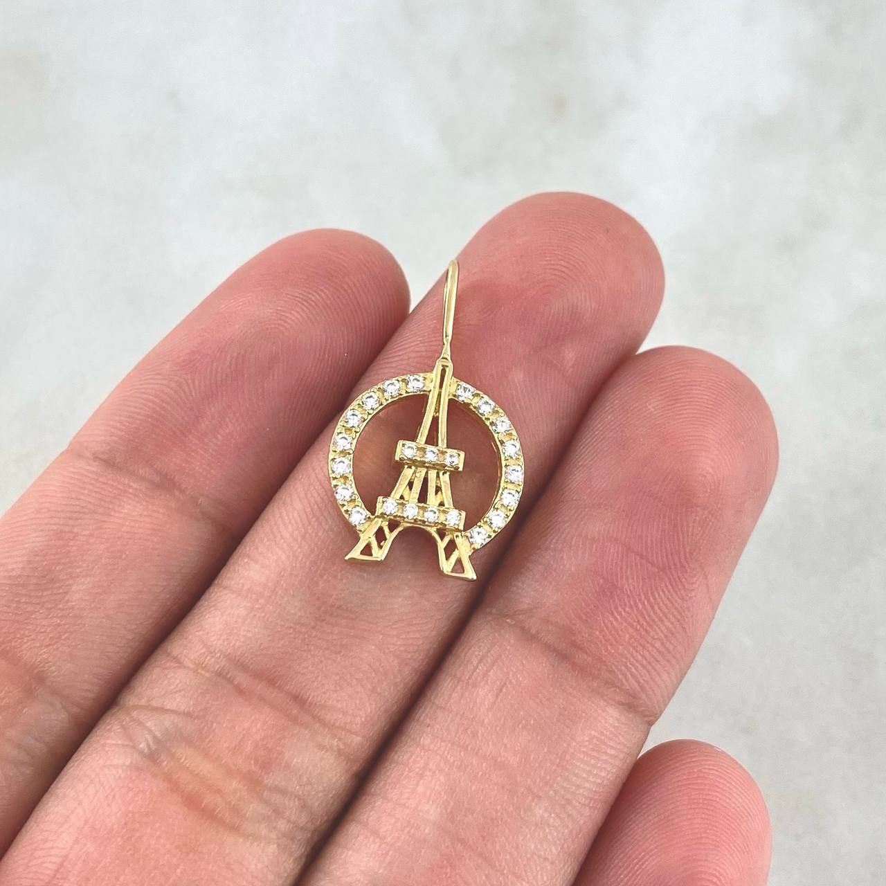 Dije Torre Eiffel Aro 1.75gr / 2.2cm / Circones Blancos Oro Amarillo