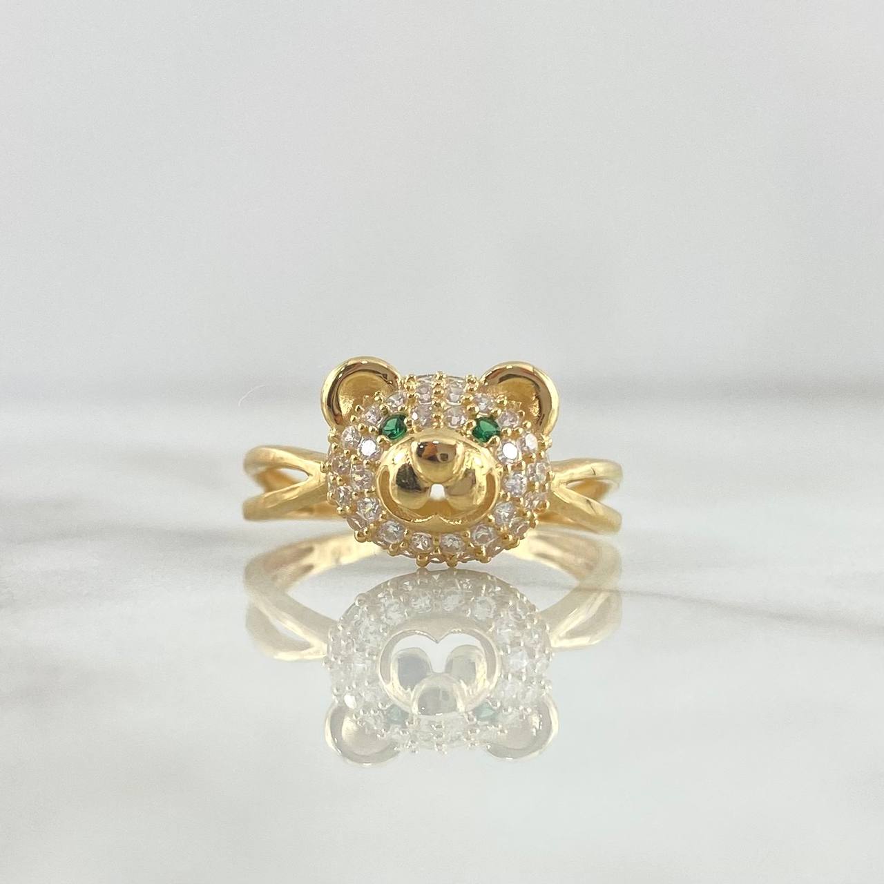 Anillo Rostro Oso Aro Infinito 3.1gr / T6 3/4 / Circones Blancos - Verdes Oro Amarillo