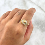 Anillo Rostro Oso Aro Infinito 3.1gr / T6 3/4 / Circones Blancos - Verdes Oro Amarillo