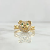 Anillo Rostro Oso Aro Infinito 3.1gr / T6 3/4 / Circones Blancos - Verdes Oro Amarillo