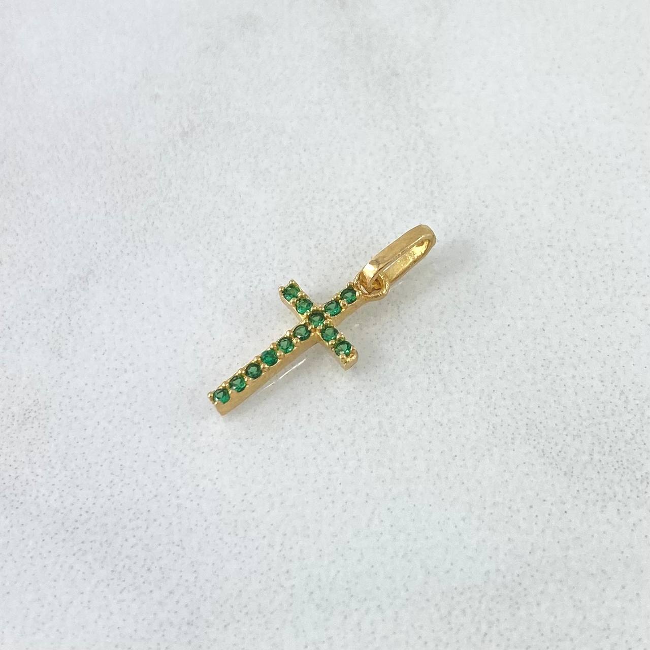 Dije Cruz 0.6gr / 2.4cm / Circones Verdes Oro Amarillo 18K