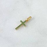 Dije Cruz 0.6gr / 2.4cm / Circones Verdes Oro Amarillo 18K