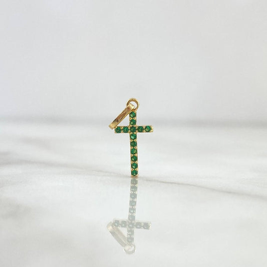 Dije Cruz 0.6gr / 2.4cm / Circones Verdes Oro Amarillo 18K