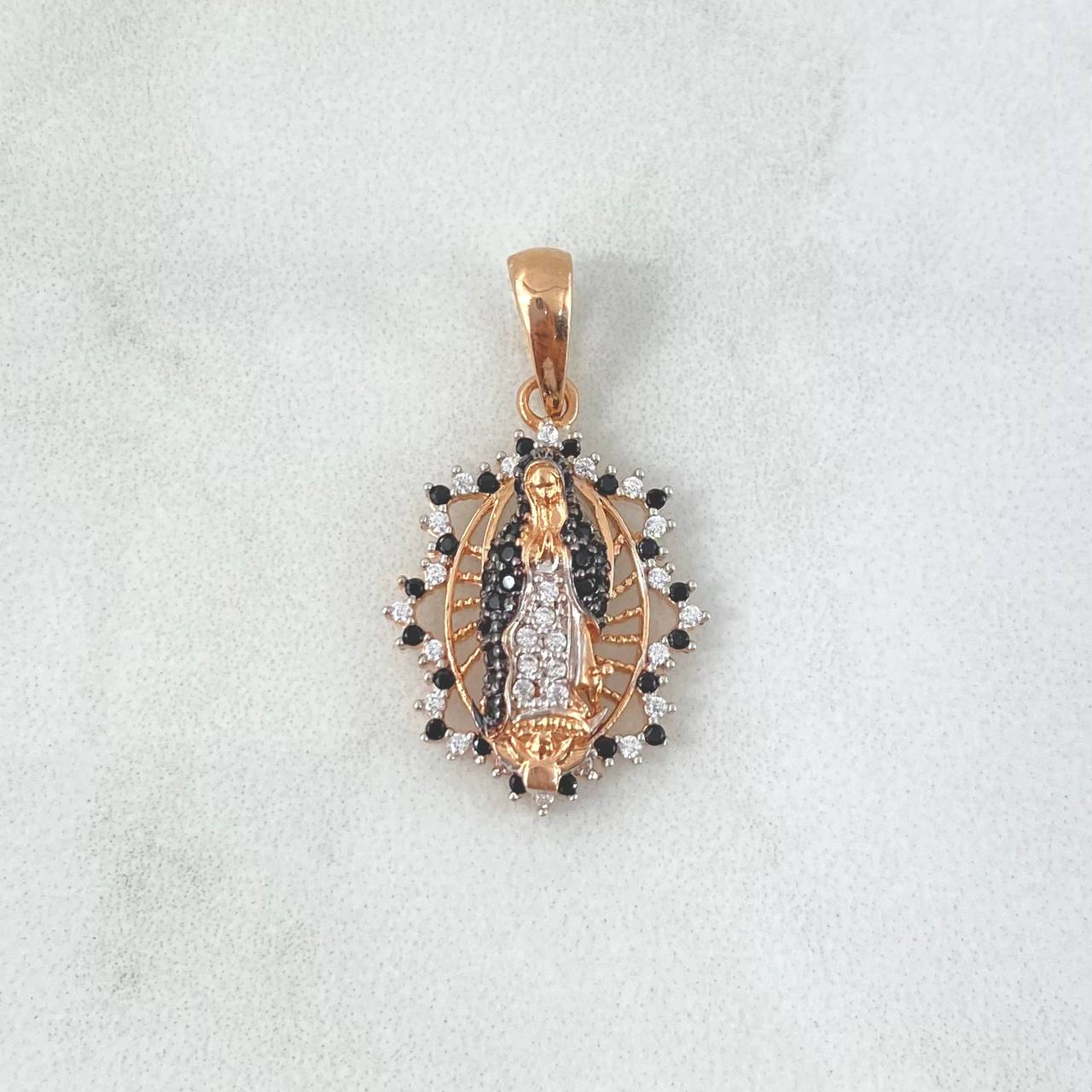 Dije Virgen Guadalupe 2.55gr / 2.6cm / Circones Blancos - Negros - Estrella Filigrana Oro Rosa