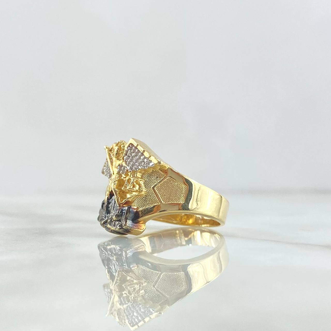 Anillo San Miguel Arcangel 10.7gr / T8 1/4 / Circones Blancos Dos Oros Negro Amarillo 18K *