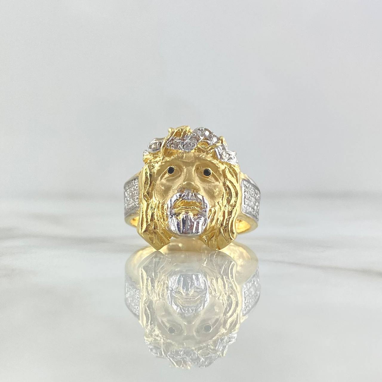 Anillo Rostro Jesus 7.5gr / T10 3/4 / Padre Nuestro Circones Blancos Y Negros Dos Oros Amarillo Blanco ©