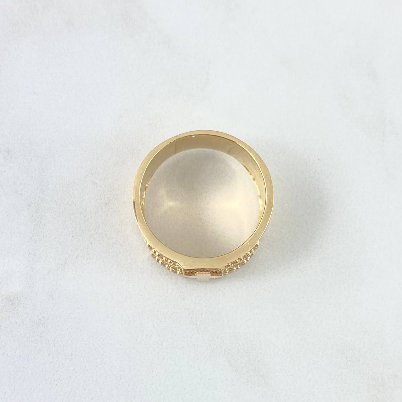 Anillo Cruz Padre Nuestro 10gr / T9 1/4 / Circones Blancos Oro Amarillo 18K