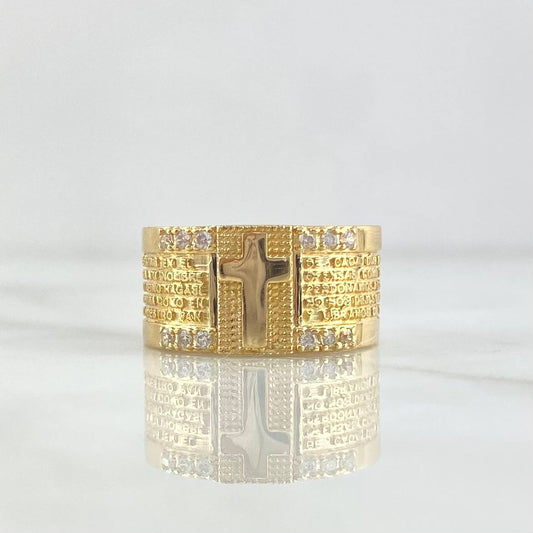 Anillo Cruz Padre Nuestro 10gr / T9 1/4 / Circones Blancos Oro Amarillo 18K