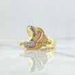 Anillo Montura De Caballo 7.35gr / T10 1/4 / Circones Blancos Y Fucsias Oro Amarillo ©