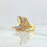 Anillo Montura De Caballo 7.35gr / T10 1/4 / Circones Blancos Y Fucsias Oro Amarillo ©